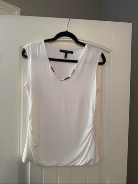 White House Black Market White V-Neck Sleeveless shirt with Metallic Accent New